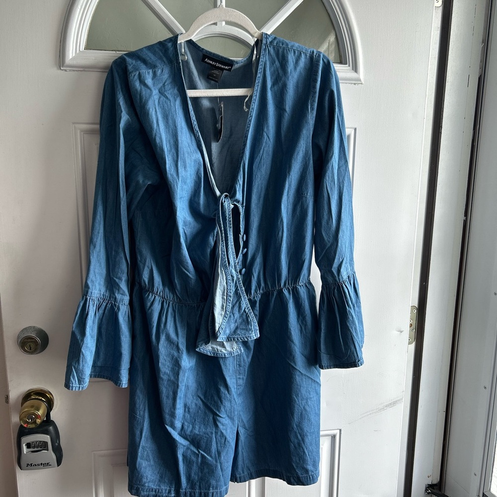 Ashley Stewart Denim Tie-Front Romper - Size 14. DB1